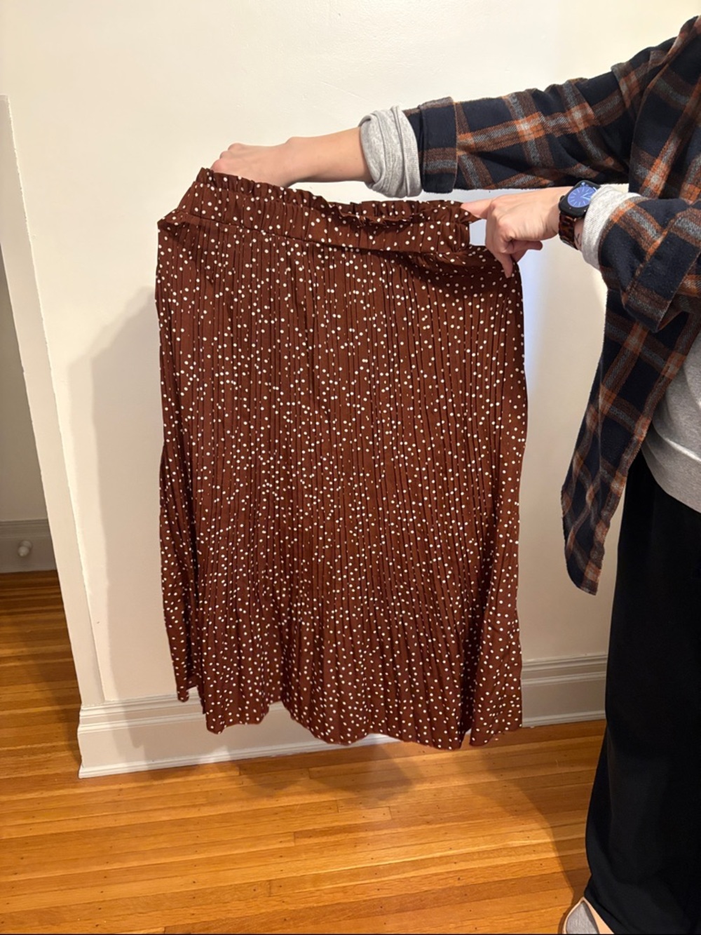 Amazon Brown Polka Dot Pleated Midi Skirt